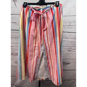 JACK by BB Dakota Rainbow Stripe‎ Button Front Tie Waist Midi Skirt Size S